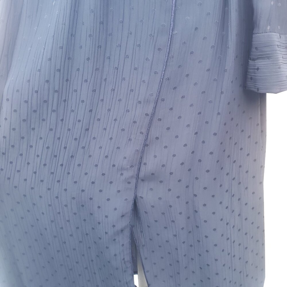 Sandro Paris Marc Dress Navy Blue Crinkle Dot Long Sleeve Button Front 40 US 8 - Picture 3 of 9